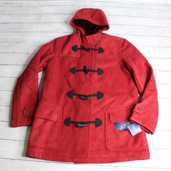 Chaps Women's Winter Coat Size XL Red Toggle Jacket Faux Suede Hooded - Picture 3 of 7